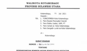 Pemkot Kotamobagu Perpanjang Pemberlakukan PPKM Level 3