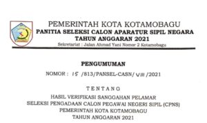 Hasil Verifikasi Sanggahan Pelamar CPNS Kotamobagu Diumumkan, Cek Disini