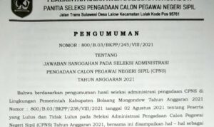 Hasil Jawaban Sanggahan CPNS Bolmong Diumumkan
