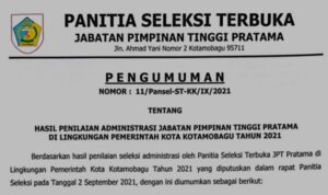 Pansel Umumkan Hasil Penilaian Administrasi JPT Pratama Kotamobagu 2021, Ini Nama-namanya