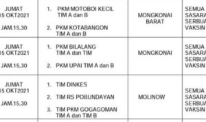 Sesuai Jadwal Dinkes Kotamobagu, Pusat Vaksinasi Covid-19 Sore Ini Berada di 3 Lokasi