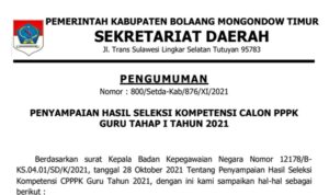 Hasil Seleksi Kompetensi PPPK Guru di Kabupaten Boltim Resmi Diumumkan