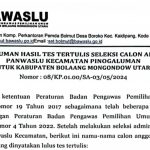 Pengumuman Tes Tertulis Calon Panwaslu Kecamatan se Bolmut