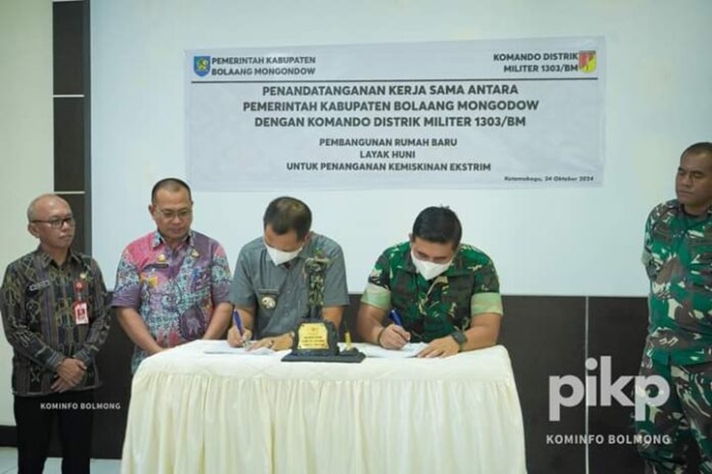 Pemkab Bolmong dan Kodim 1303/BM Teken Kerja Sama Pembangunan Rumah Layak Huni.