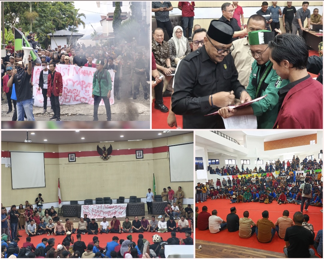 Pintu DPRD Kotamobagu Terbuka Lebat saat Menerima Massa Aksi Demontrasi Senin 1 September.