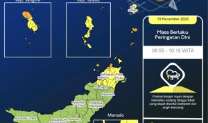 BMKG: Beberapa Daerah di Sulut Pagi Ini Berpotensi Hujan Disertai Angin Kencang. (Foto: Tangkapan layar situs BMKG)