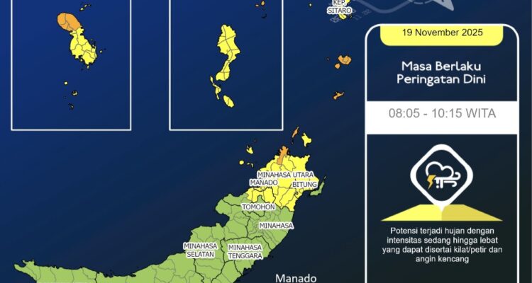 BMKG: Beberapa Daerah di Sulut Pagi Ini Berpotensi Hujan Disertai Angin Kencang. (Foto: Tangkapan layar situs BMKG)