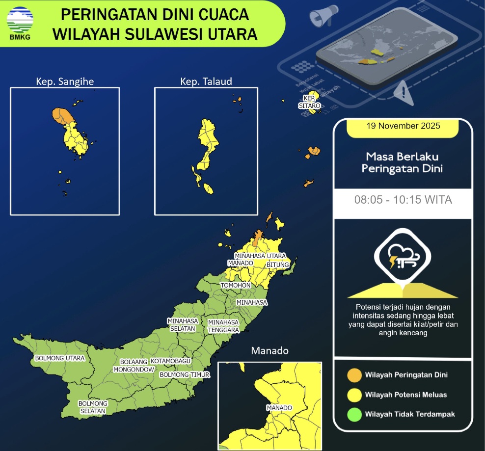 BMKG: Beberapa Daerah di Sulut Pagi Ini Berpotensi Hujan Disertai Angin Kencang. (Foto: Tangkapan layar situs BMKG)
